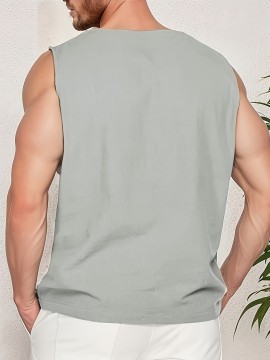 Men's Solid Tank Top, Casual V Neck Sleeveless Top, Men's Clothing For Summer Outdoor